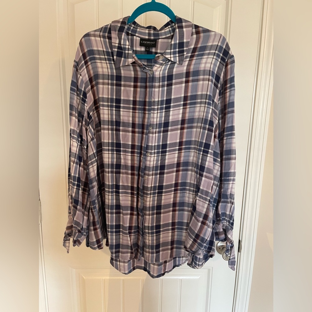 Lane Bryant size 28 button down plaid shirt